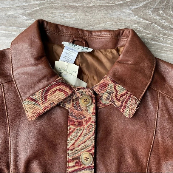 NWT Coldwater Creek Tapestry  Trim Leather Jacket - Picture 6 of 14